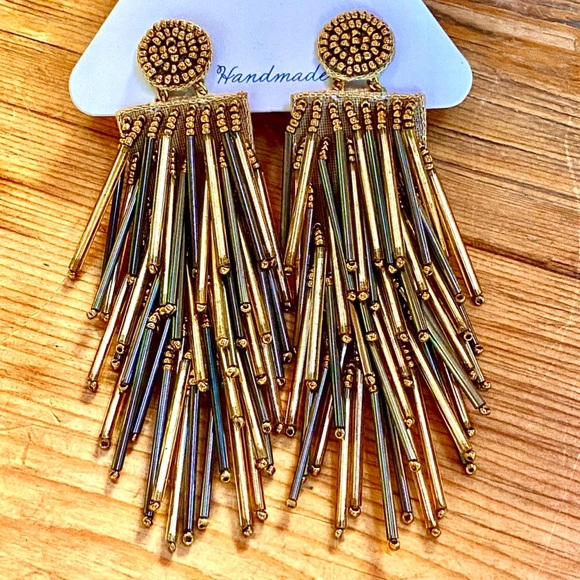 🌺🎉HP🎉🌺 NWT Deepa Beaded Gold Statement Earrings - Picture 6 of 16